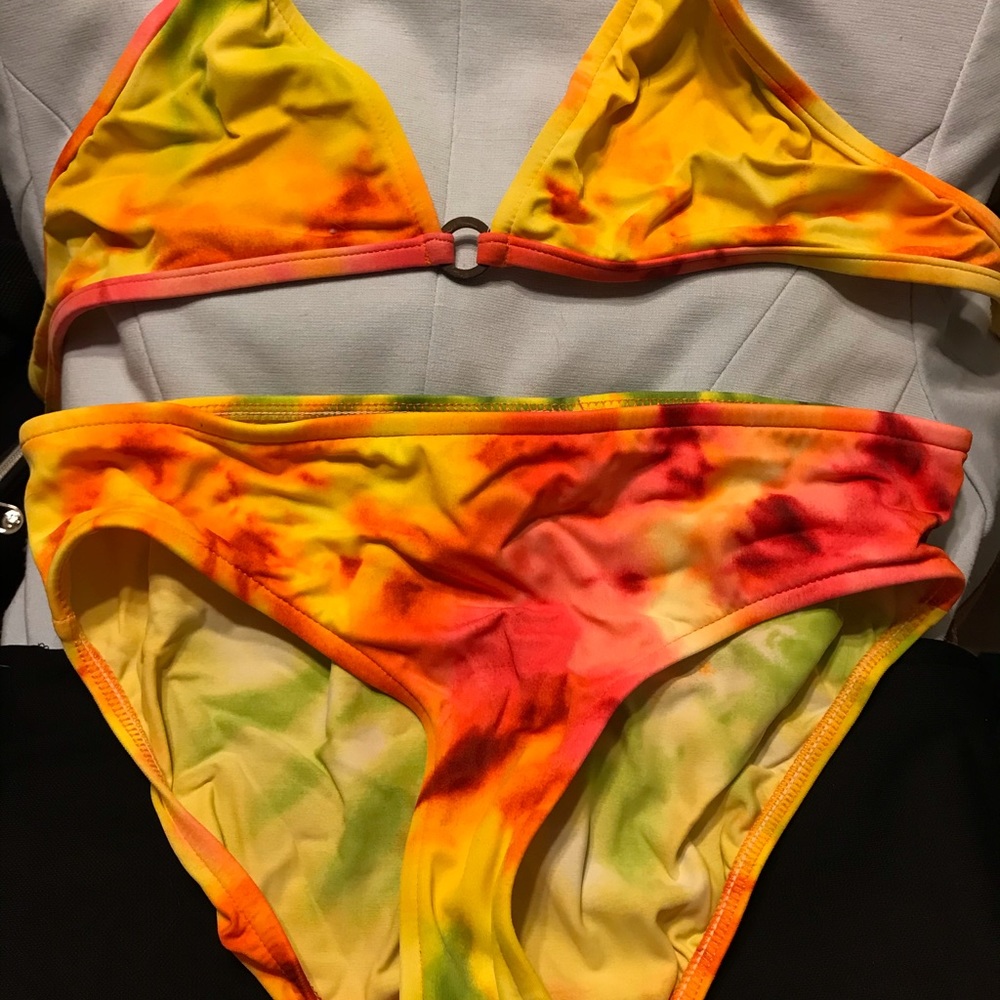 Orange yellow green bikini multi tie dye colours